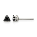 Chisel Stainless Steel Polished 4mm Black Triangle CZ Stud Post Earrings