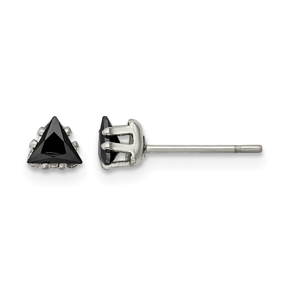 Chisel Stainless Steel Polished 4mm Black Triangle CZ Stud Post Earrings