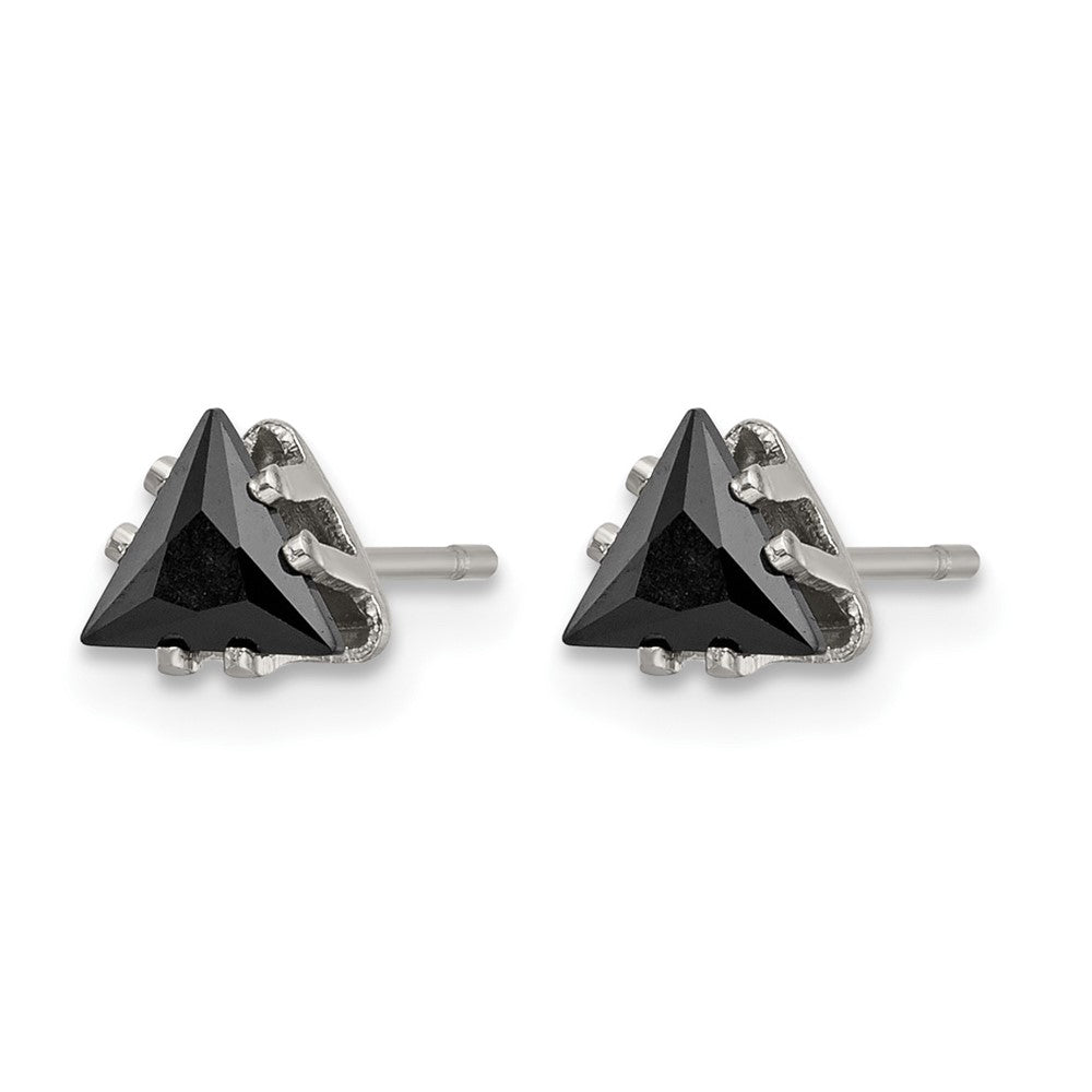 Chisel Stainless Steel Polished 5mm Black Triangle CZ Stud Post Earrings