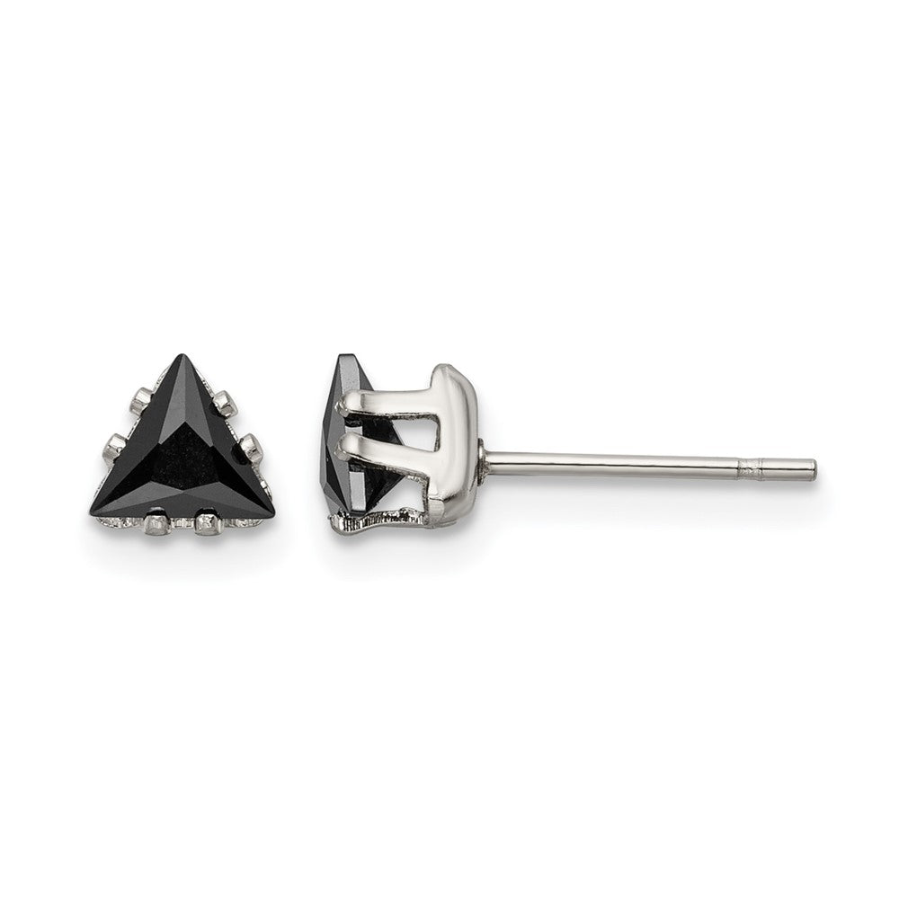 Chisel Stainless Steel Polished 5mm Black Triangle CZ Stud Post Earrings