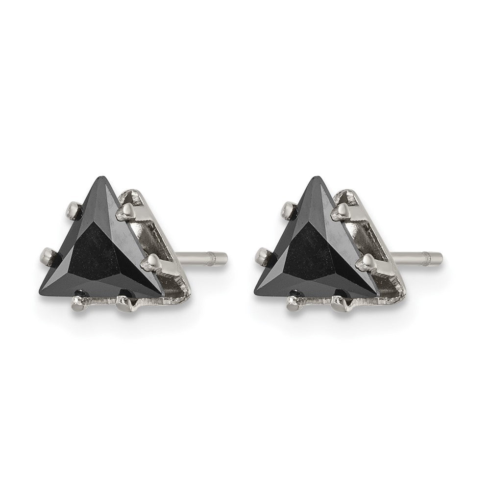 Chisel Stainless Steel Polished 6mm Black Triangle CZ Stud Post Earrings