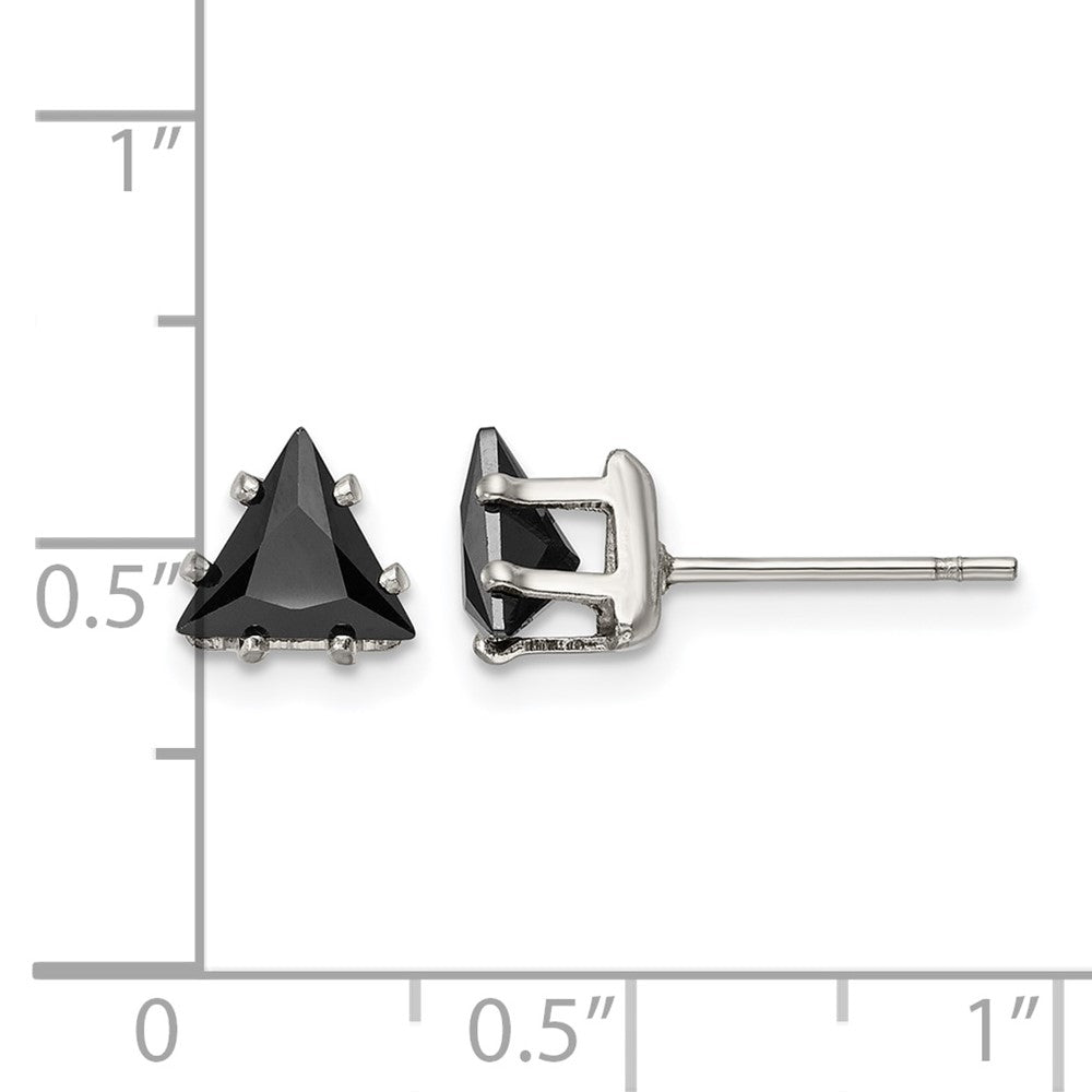 Chisel Stainless Steel Polished 6mm Black Triangle CZ Stud Post Earrings