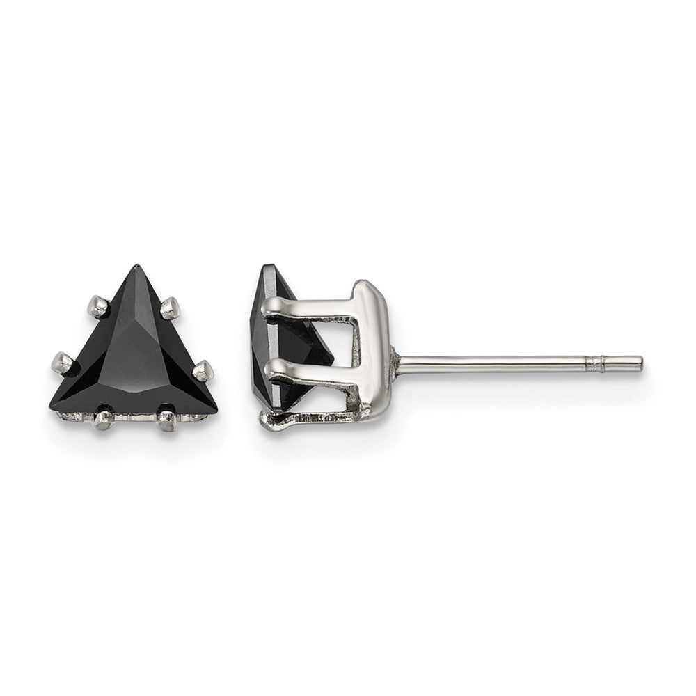 Chisel Stainless Steel Polished 6mm Black Triangle CZ Stud Post Earrings