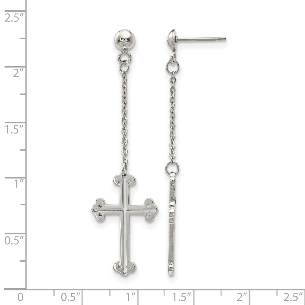 Stainless Steel Polished Cross Post Dangle Earrings