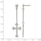 Stainless Steel Polished Cross Post Dangle Earrings