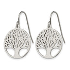 Chisel Stainless Steel Polished Tree of Life Cut-out Shepherd Hook Earrings