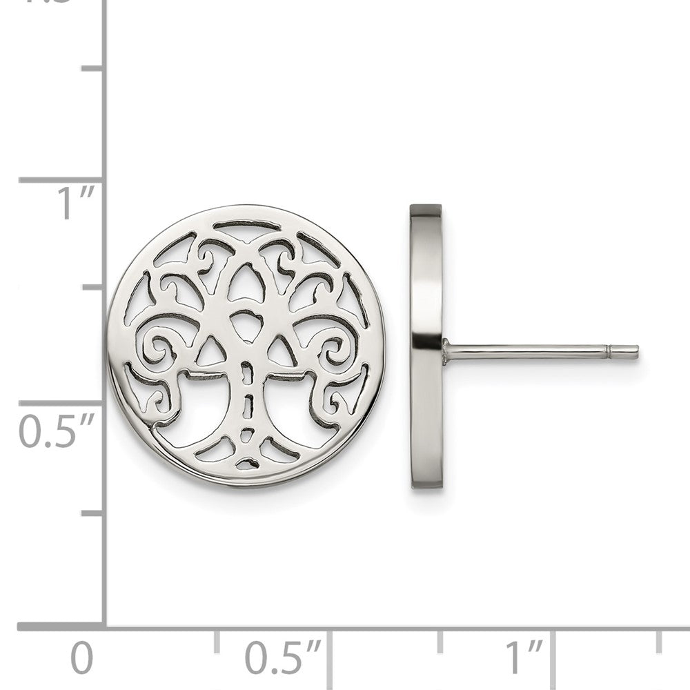 Chisel Stainless Steel Polished Tree of Life Post Earrings