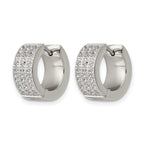 Chisel Stainless Steel Polished with 3 Rows of CZ 2.4mm Hinged Hoop Earrings