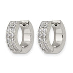 Chisel Stainless Steel Polished with 2 Rows of CZ 2.3mm Hinged Hoop Earrings
