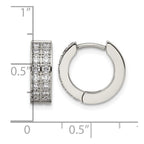 Chisel Stainless Steel Polished with 2 Rows of CZ 2.3mm Hinged Hoop Earrings