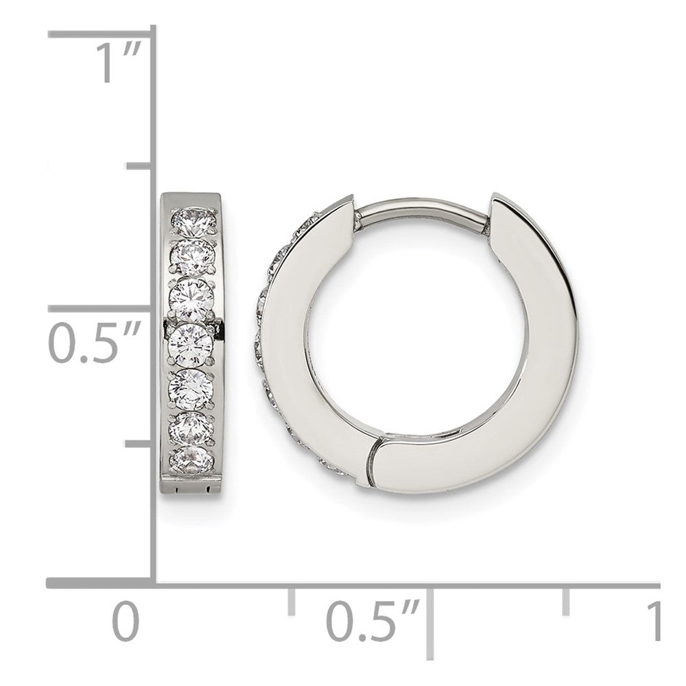 Chisel Stainless Steel Polished with 1 Row of CZ 2.3mm Hinged Hoop Earrings