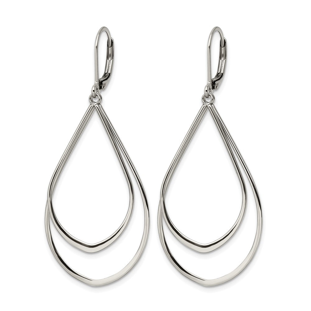 Chisel Stainless Steel Polished Double Teardrop Dangle Leverback Earrings