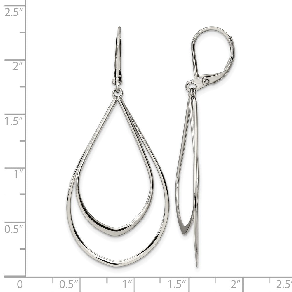 Chisel Stainless Steel Polished Double Teardrop Dangle Leverback Earrings