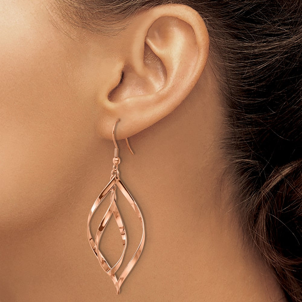 Chisel Stainless Steel Polished Rose IP-plated Dangle Shepherd Hook Earrings