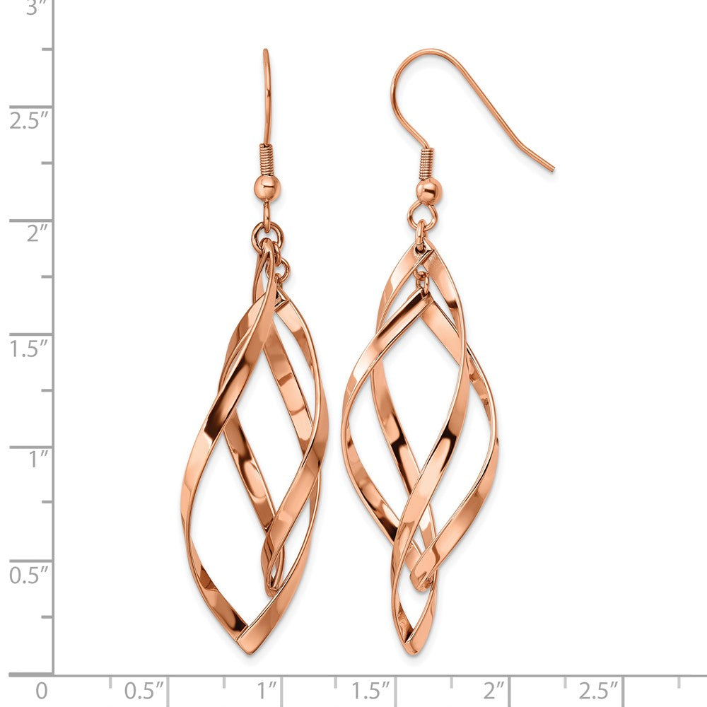Chisel Stainless Steel Polished Rose IP-plated Dangle Shepherd Hook Earrings
