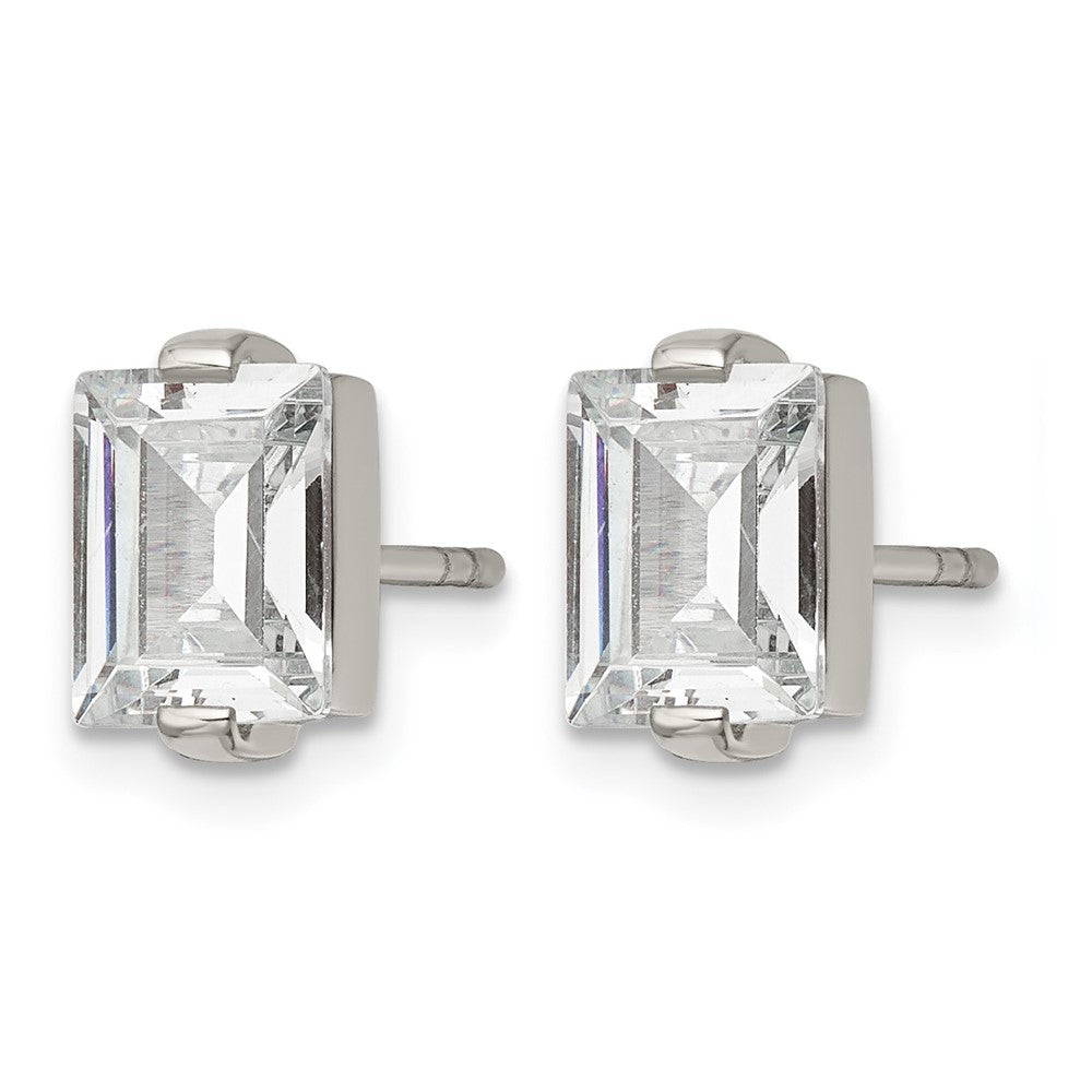Chisel Stainless Steel Polished Rectangle CZ Post Earrings