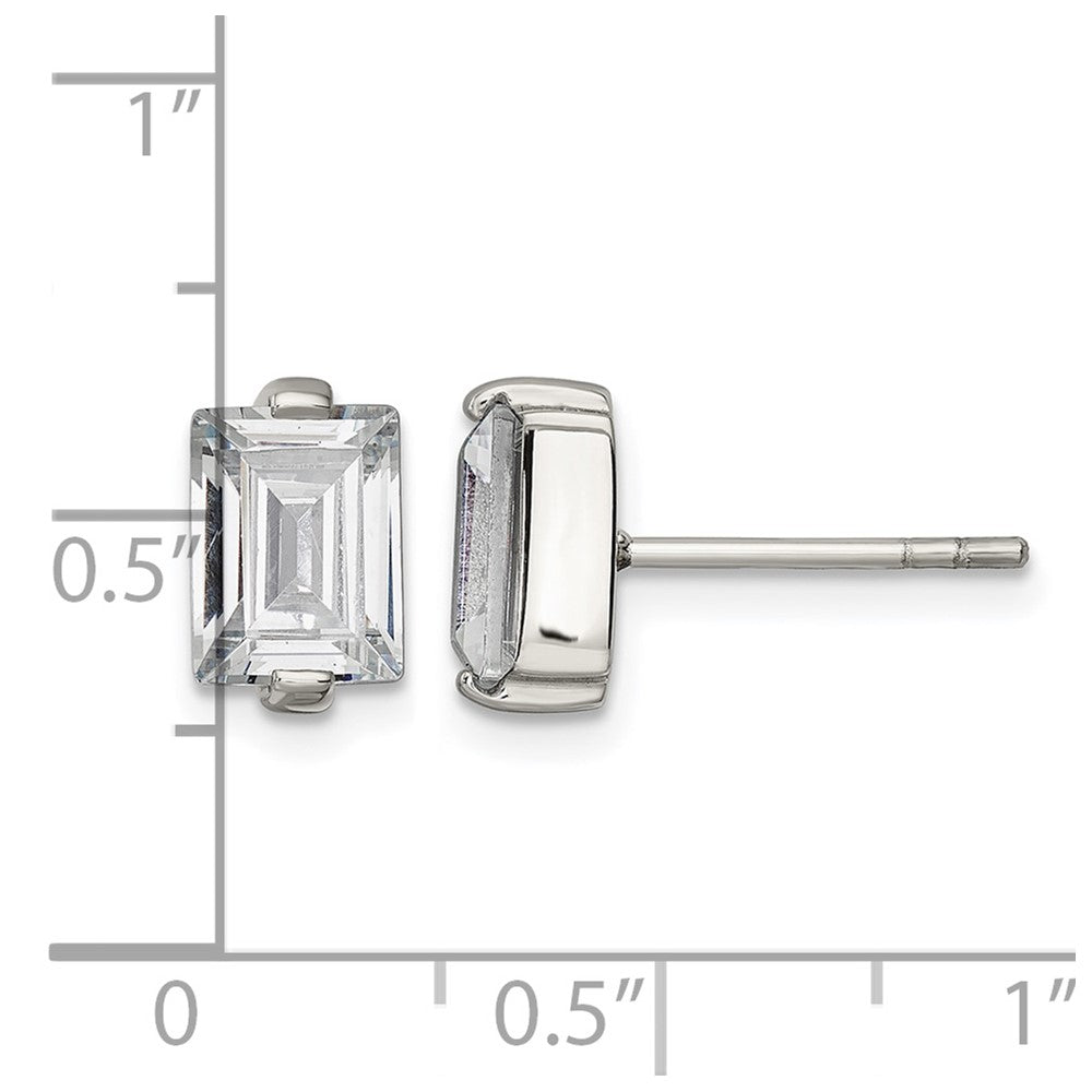 Chisel Stainless Steel Polished Rectangle CZ Post Earrings