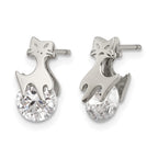 Chisel Stainless Steel Polished Cat with CZ Post Earrings
