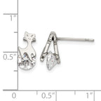 Chisel Stainless Steel Polished Cat with CZ Post Earrings