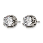 Chisel Stainless Steel Antiqued and Polished CZ Crown Post Earrings