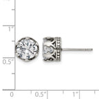 Chisel Stainless Steel Antiqued and Polished CZ Crown Post Earrings