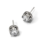 Chisel Stainless Steel Antiqued and Polished CZ Crown Post Earrings