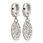 Chisel Stainless Steel Polished Flower Dangle Hinged Hoop Earrings