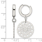 Chisel Stainless Steel Polished Flower Dangle Hinged Hoop Earrings