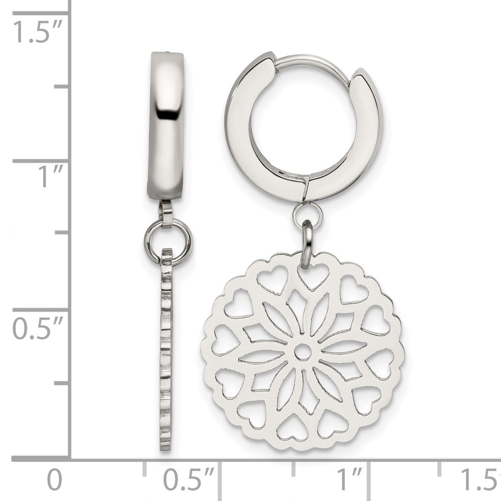 Chisel Stainless Steel Polished Flower Dangle Hinged Hoop Earrings