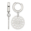 Chisel Stainless Steel Polished Flower Dangle Hinged Hoop Earrings