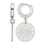 Chisel Stainless Steel Polished Flower Dangle Hinged Hoop Earrings