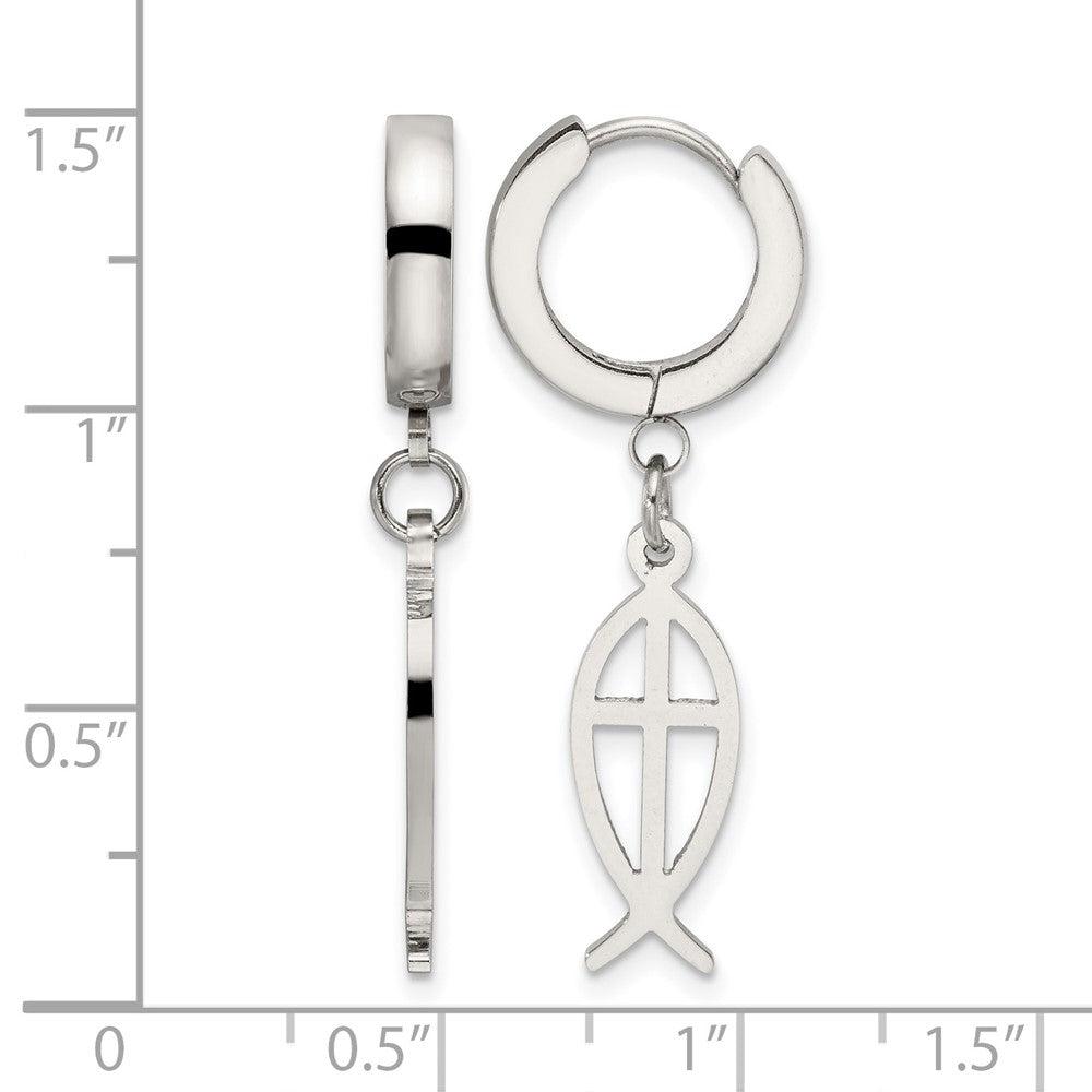 Chisel Stainless Steel Polished Ichthus Hinged Hoop Dangle Earrings