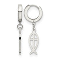 Chisel Stainless Steel Polished Ichthus Hinged Hoop Dangle Earrings