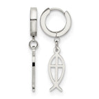 Chisel Stainless Steel Polished Ichthus Hinged Hoop Dangle Earrings