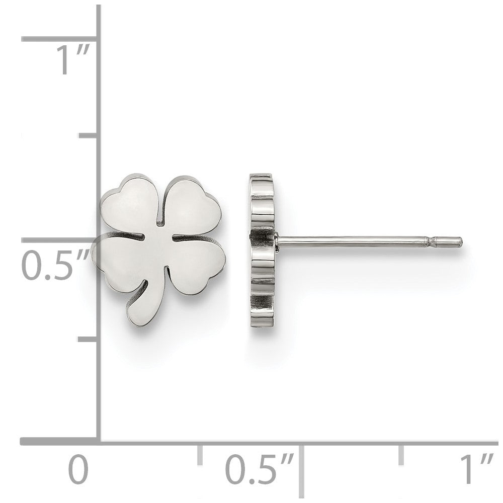 Chisel Stainless Steel Polished Four Leaf Clover Post Earrings