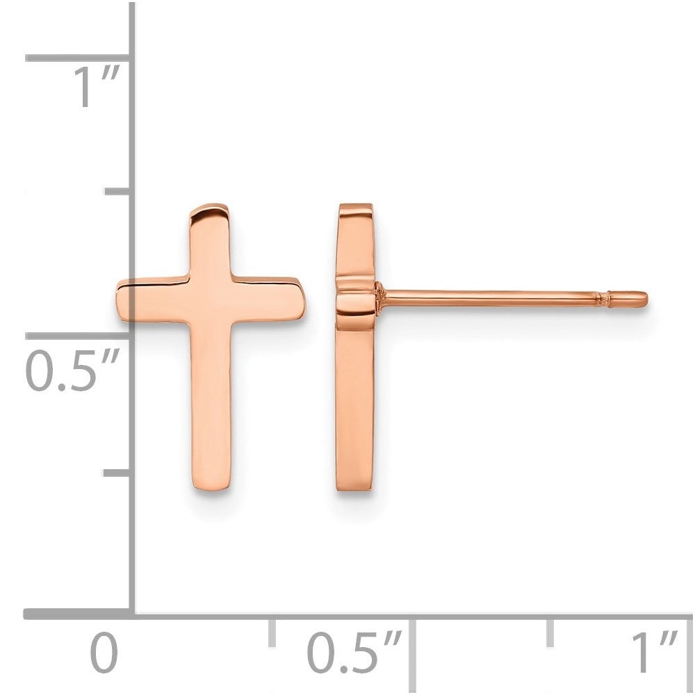 Chisel Stainless Steel Polished Rose IP-plated Cross Post Earrings