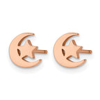 Chisel Stainless Steel Polished Rose IP-plated Moon and Star Post Earrings