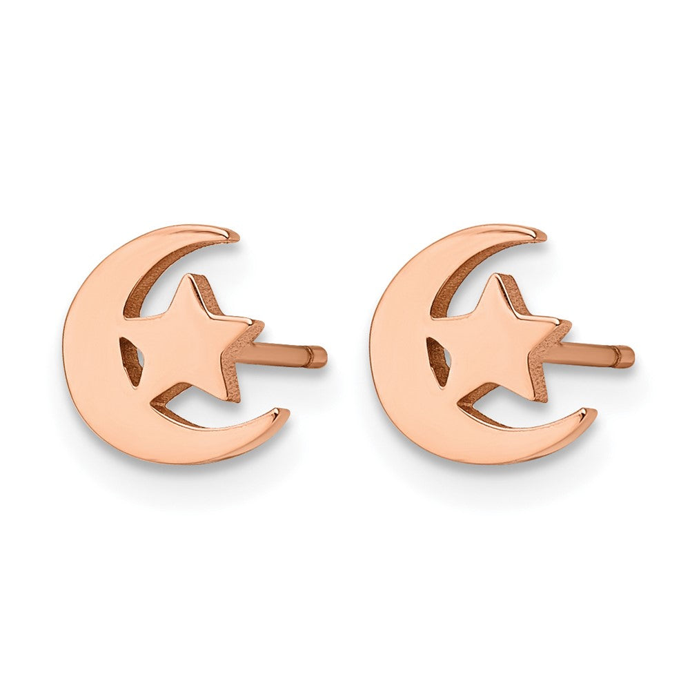 Chisel Stainless Steel Polished Rose IP-plated Moon and Star Post Earrings