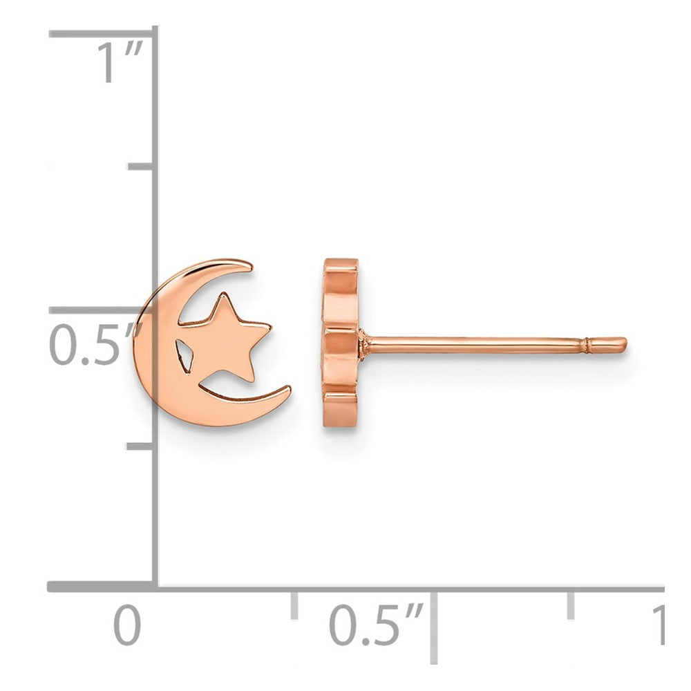 Chisel Stainless Steel Polished Rose IP-plated Moon and Star Post Earrings