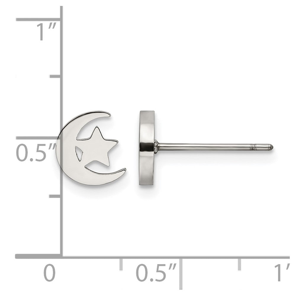 Chisel Stainless Steel Polished Moon and Star Post Earrings