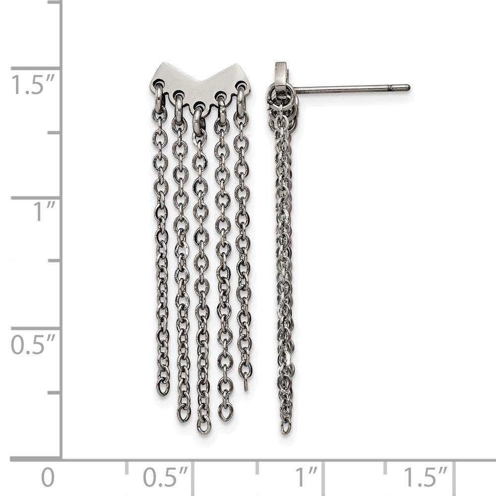 Stainless Steel Polished with Dangle Chain Post Earrings