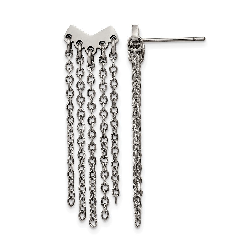 Stainless Steel Polished with Dangle Chain Post Earrings