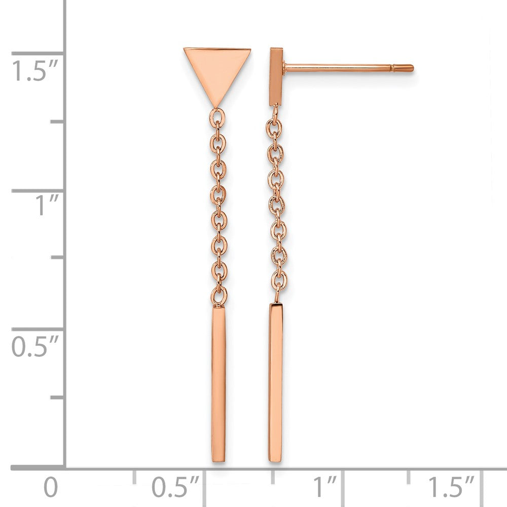 Chisel Stainless Steel Polished Rose IP-plated Dangle Bar Triangle Post Earrings