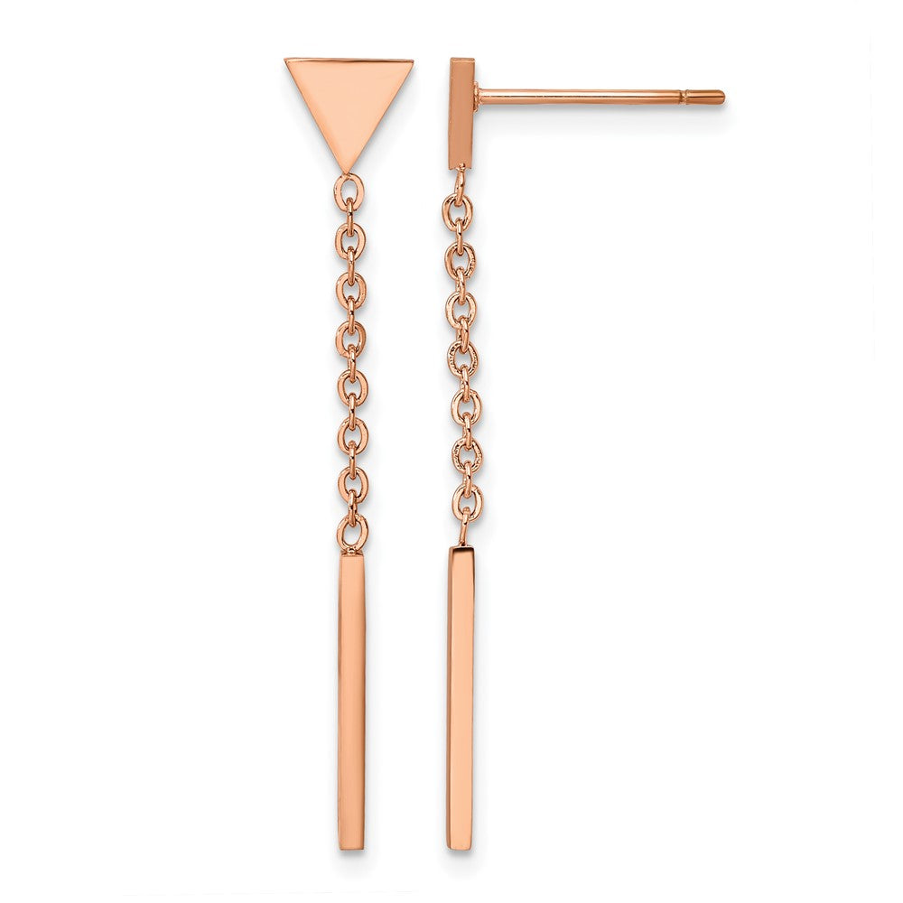 Chisel Stainless Steel Polished Rose IP-plated Dangle Bar Triangle Post Earrings