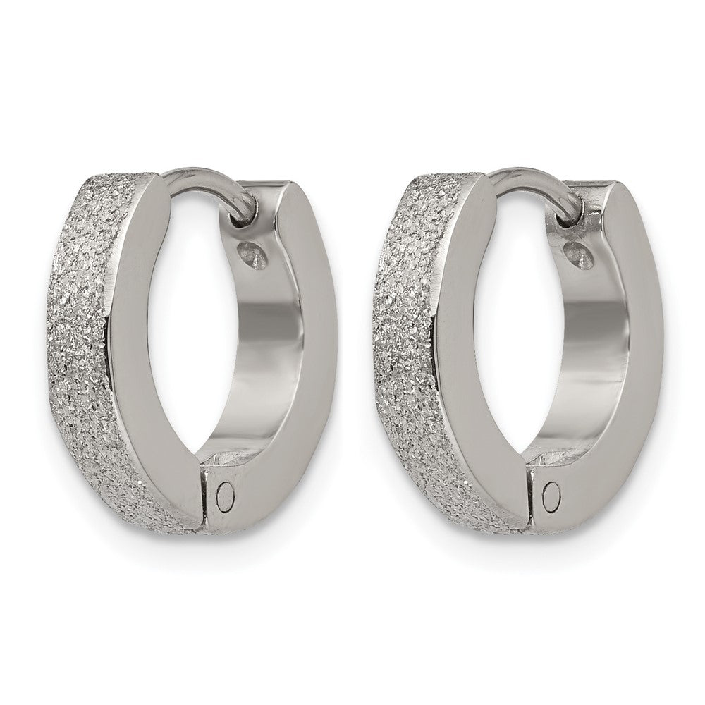 Chisel Stainless Steel Polished and Sandblasted 3mm Hinged Hoop Earrings