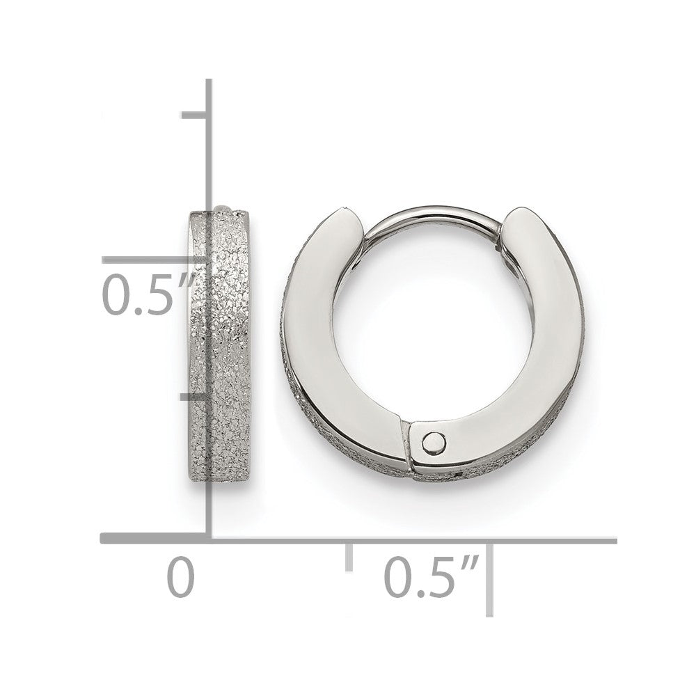 Chisel Stainless Steel Polished and Sandblasted 3mm Hinged Hoop Earrings