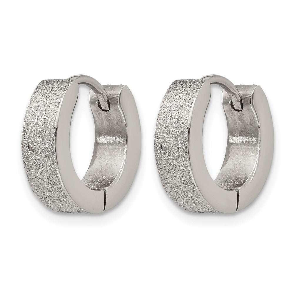 Chisel Stainless Steel Polished and Sandblasted 4mm Hinged Hoop Earrings