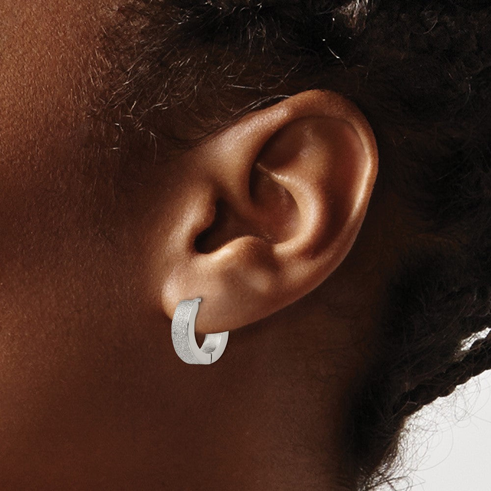 Chisel Stainless Steel Polished and Sandblasted 4mm Hinged Hoop Earrings