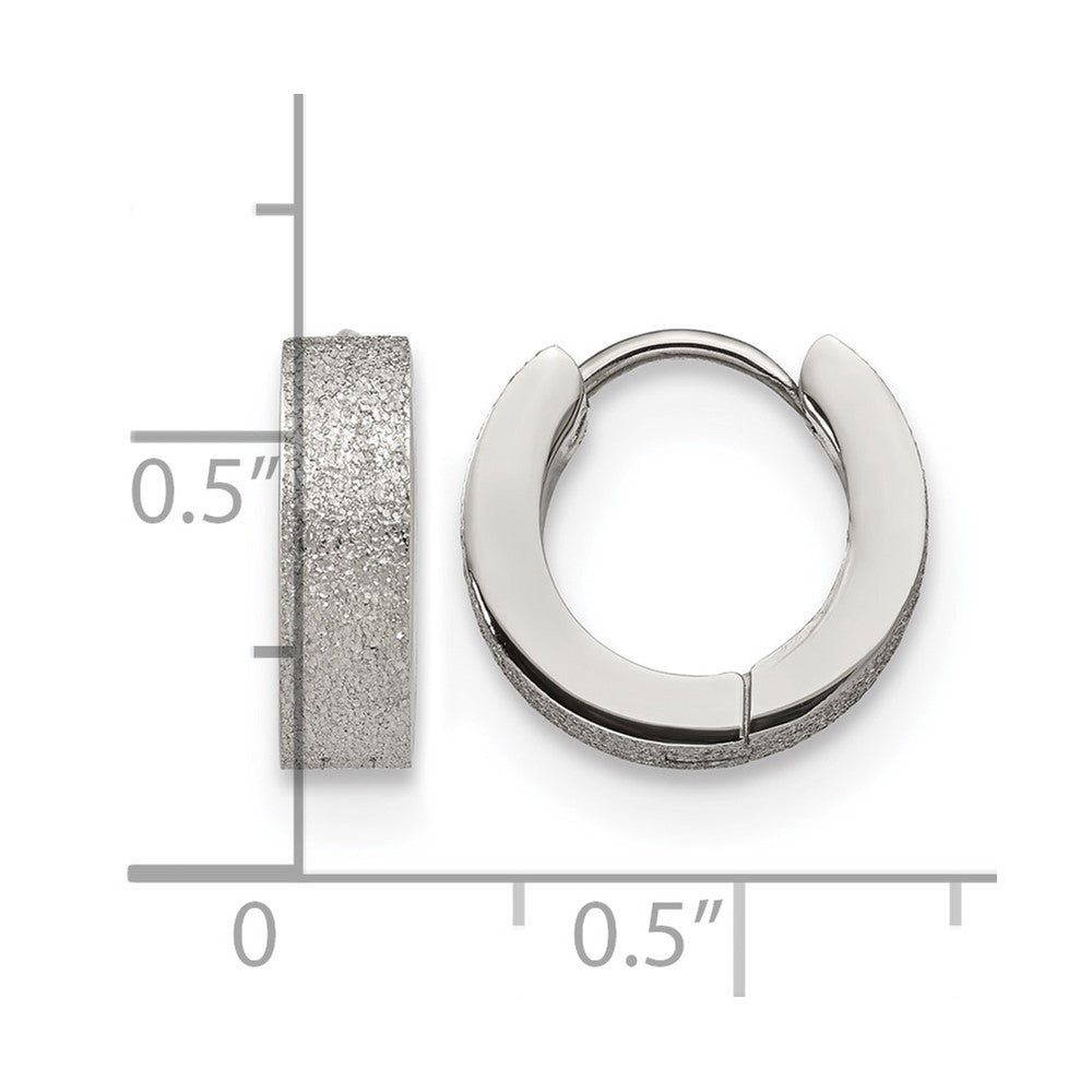 Chisel Stainless Steel Polished and Sandblasted 4mm Hinged Hoop Earrings