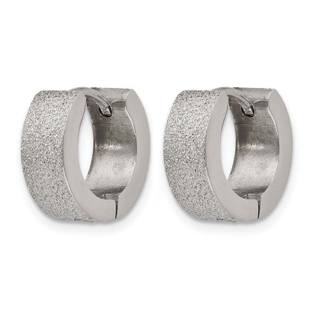 Chisel Stainless Steel Polished and Sandblasted 5mm Hinged Hoop Earrings